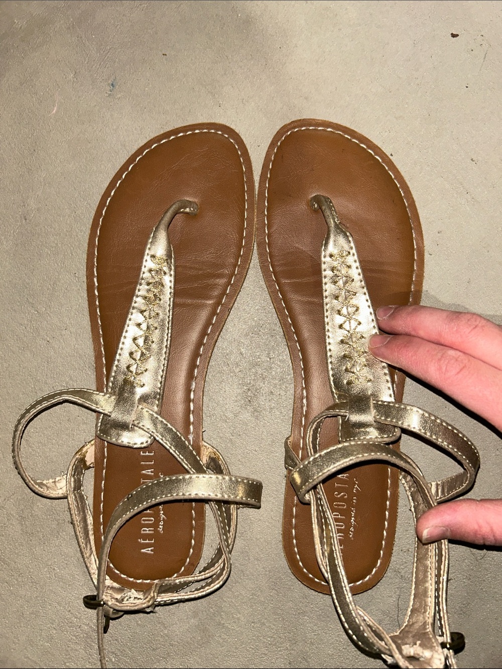 Aeropostale Metallic Gold T-Strap Flat Sandals